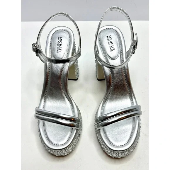 Michael Michael Kors Laci Ankle-Strap Platform Sandals Silver Size 10 NWT/BOX - Picture 4 of 9